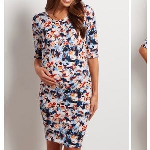 Pink blush fitted floral maternity dress